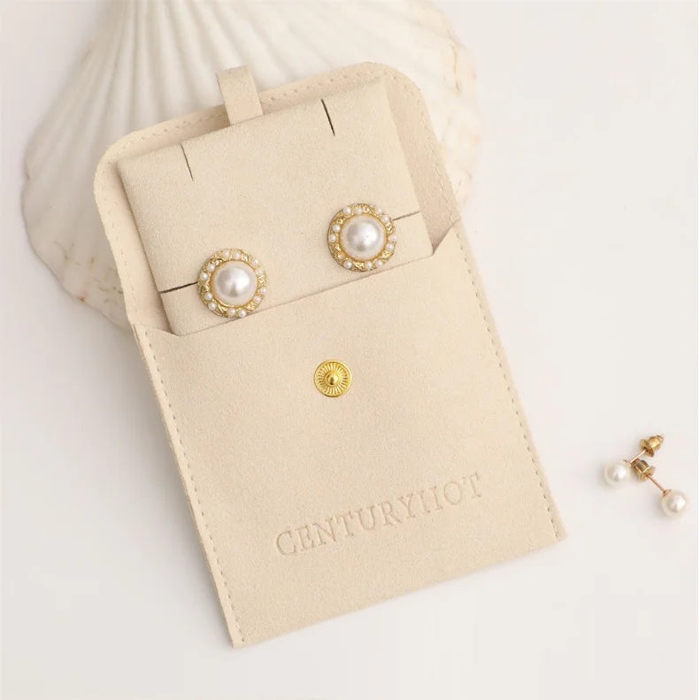 2023 Personalized logo Cream Luxury Microfiber Jewellery Packaging Earring Necklace Bags Jewelry Pouches