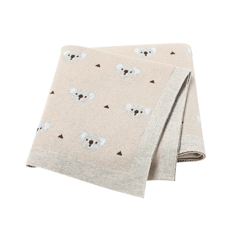 Mimixiong Baby Blankets Hot Sale Animal Koala Pattern 100% Cotton Knitted Colorful Embroidery Swaddle Blanket