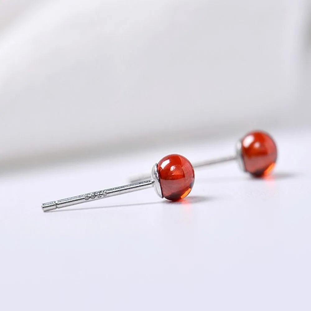 Wholesale Handmade Business Daily Sterling Silver 925 Pin Red Round Glass Beads Stud Earring Jewelry Manufacturer Supplier