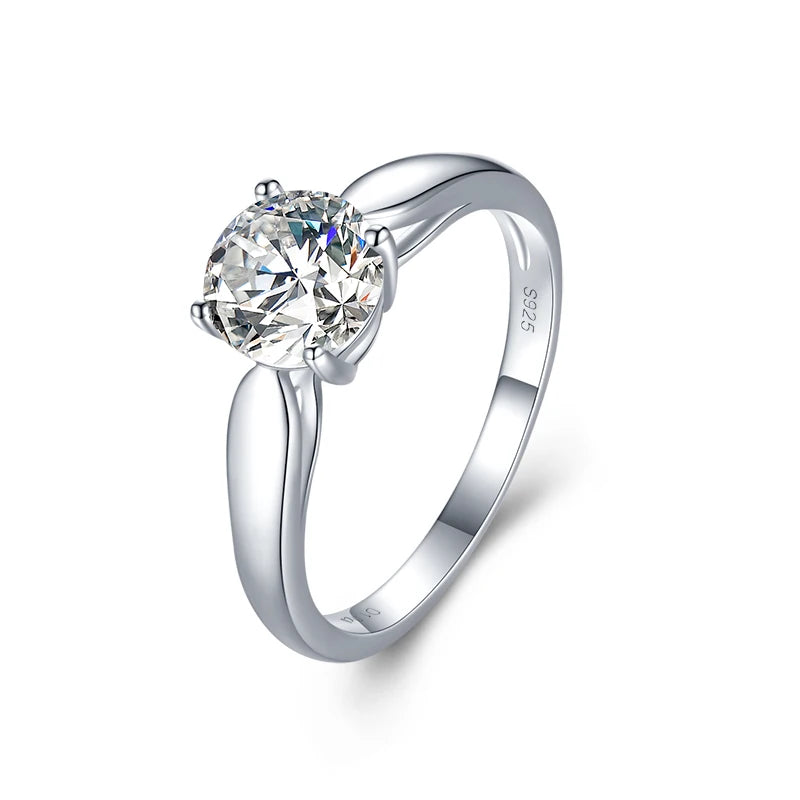 Luxury Wedding Big Round 1CT 5A Cubic Zirconia 925 Sterling Silver Engagement Ring for Women