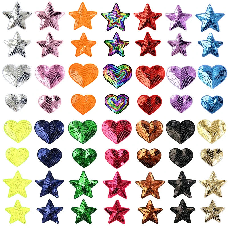 Multicolor Sequins Embroidered Heart Patch for Hats Clothing Jeans Bags-Hot Melt Adhesive Iron-On for DIY Garment Decoration