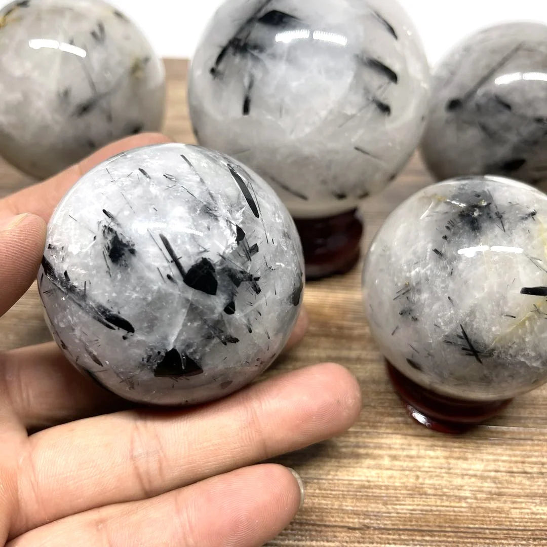 Wholesale Natural Polished Crystal Ball Black Hair Tourmaline Rutilated Quartz Crystals Healing Stones Sphere