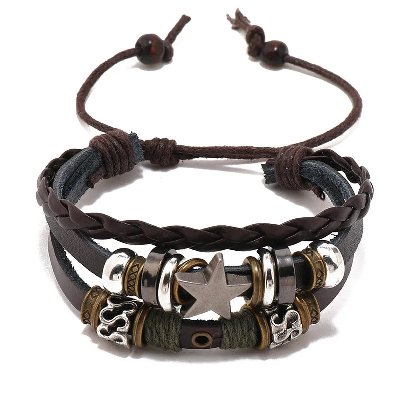 SSeeSY Joyas Pulsera Fashion Jewelry Custom Adjustable Handmade Multilayer Braided Leather Bracelet for Men
