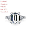 Fine Jewelry Emerald VVS Moissanite Diamond Ring White Gold Solitaire Ring S925 Sterling Silver Jewelry Wedding Women Rings