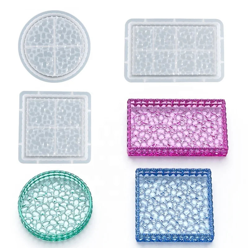 Shiny Crystal Crushed Diamond Serving Tray Plate Silicone Resin Mold for Home Decoration
