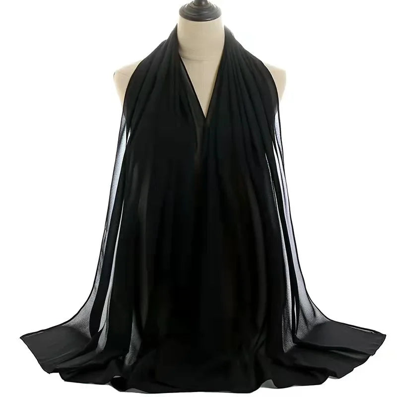 Women's Solid Color Pearl Chiffon Tudung Scarf Fashion Thin Long Shawl 70*180 for Spring Wholesale