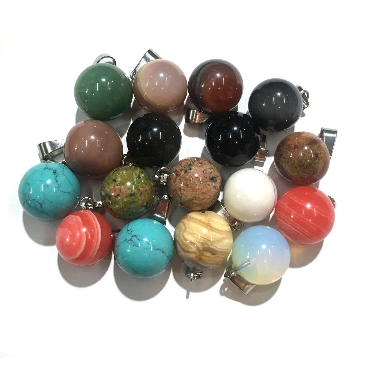 Fashion Chakra Round Stone Pendants Mixed Healing Crystal Quartz Gemstone Charms for Necklace Jewelry