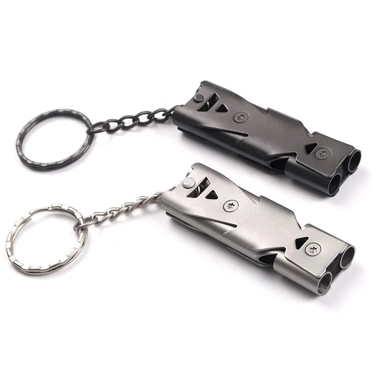 Emergency Whistle Safety Survival Whistles with Keychain High Pitch Double Tubes for Outdoor Hiking Camping