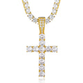 Iced Micro Cross Pendant Necklace for Man Women IP Gold Plating Zircon Prong Brass Religion Pendant Hip-hop Jewelry