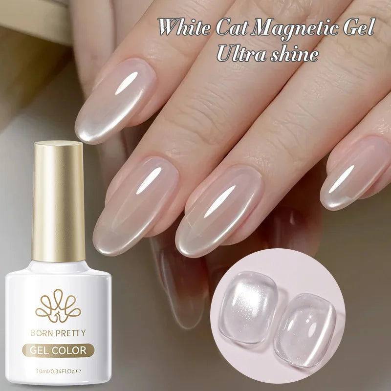 BORN PRETTY Newest Glaze Galactic Effect White Cat Eye Uv Gel Polish Super Shine Moon Light Cat Magnetic Gel Nail Art Varnish