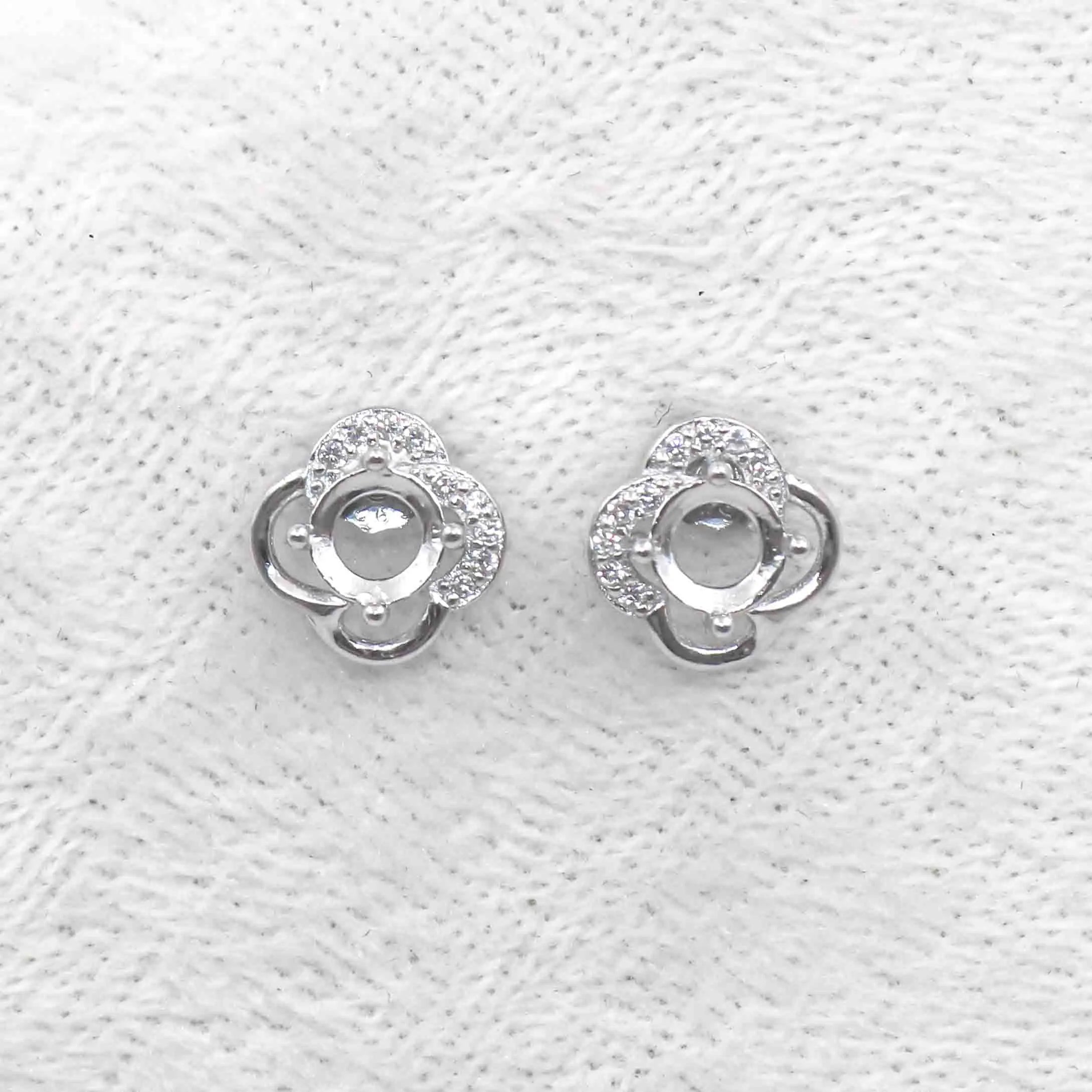 Sterling Silver 5*5mm Semi Mount Stud Earrings Empty Support Blank Claws Setting S925 Base Without Center Stone for DIY Inlay