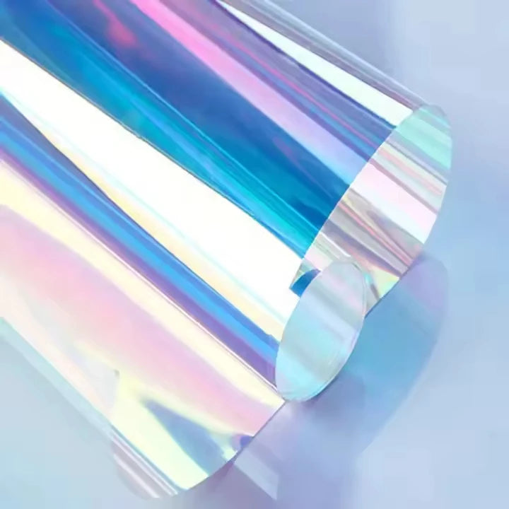Factory Price Rainbow Holographic PVC Film Plastic Pvc Laser Colorful Packaging Bag for Cosmetic Bag Bows Crafts DIY Bags