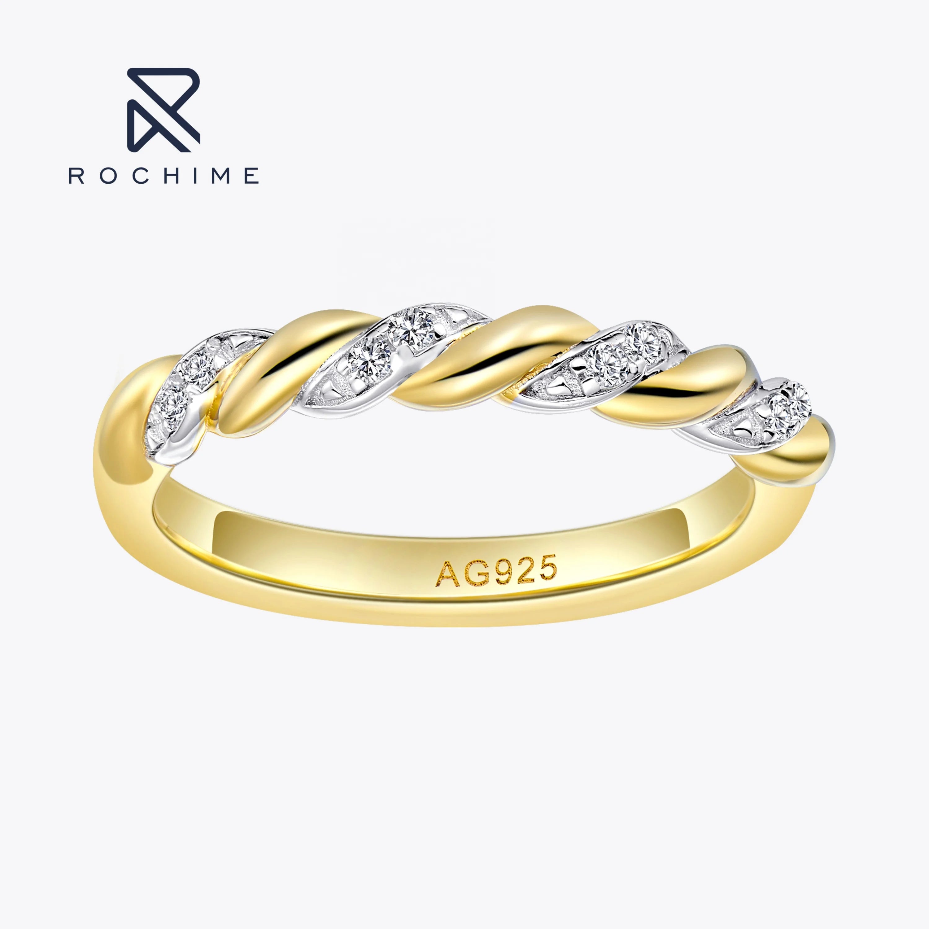 Rochime Trendy Ins Twisted Ins Rings 925 Sterling Silver High Jewelry Cubic Zirconia Gemstone Women Ring