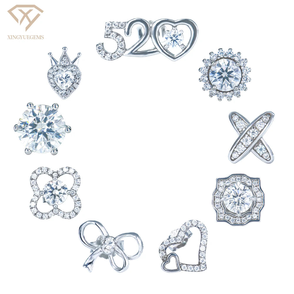 Wholesale Price 925 Sterling Silver Rhodium Plated Trendy Style Unisex Moissanite Stud Earrings with GRA Certificate for Gifts