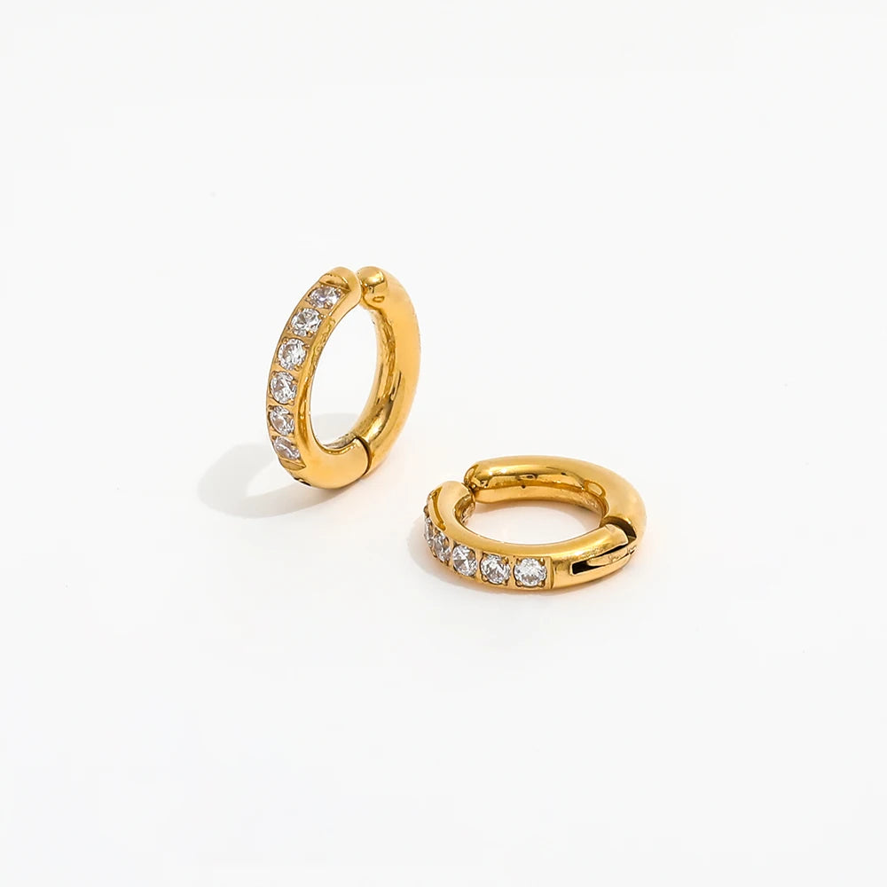 High End PVD 18K Gold Plated Zirconia Half Pave Huggie Earrings Stainless Steel Fashion Jewelry Wholesale