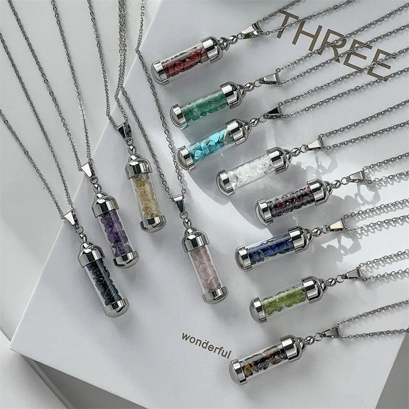 Wholesale Crystal Jade Perfume Bottle Pendant Necklace Aromatherapy Essential Oil Natural Stone Perfume Bottle Pendant Necklace