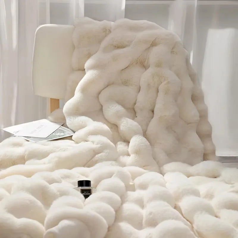 Luxury Skin- Friendly Faux Fur Weighted Warm Cozy Tuscan Blanket Home Sofa Bed Room Fluffy Throw Blanket for Winter