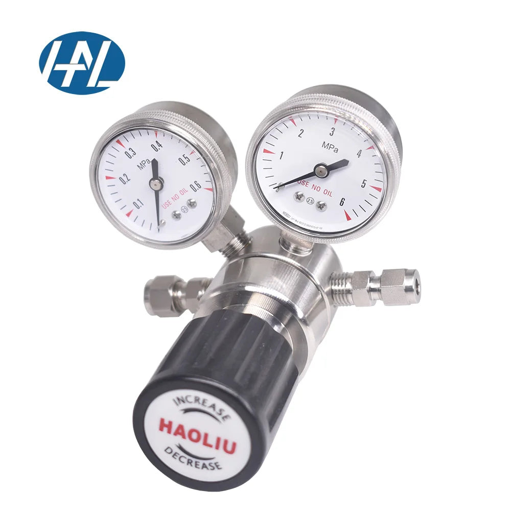 Pneumatic Gas Air Oxygen Helium Regulator Low & High Pressure with Gauge and Pressure Reducing Valve Diaphragm Structure