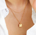 Wholesale Simple Trend Square Pendant Necklace Initial Letter Engraved 18K Gold Plated Stainless Steel Custom Logo Perfect Gift