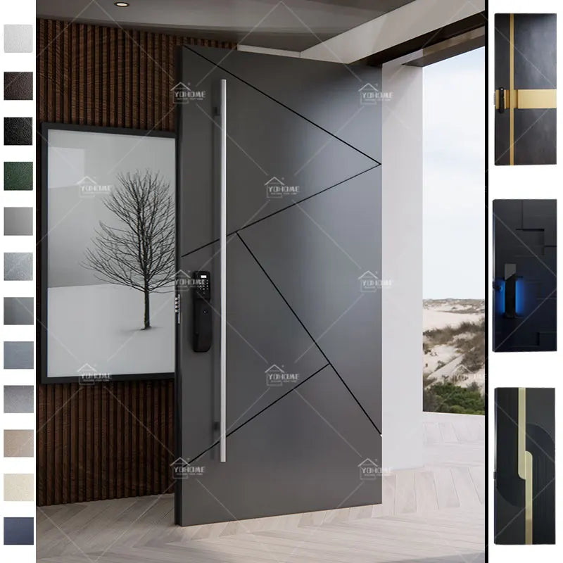 Guangdong Yohome Door Modern Metal Entry Doors Hotel Cast Aluminum Security Pivot Exterior Door with Smart Lock