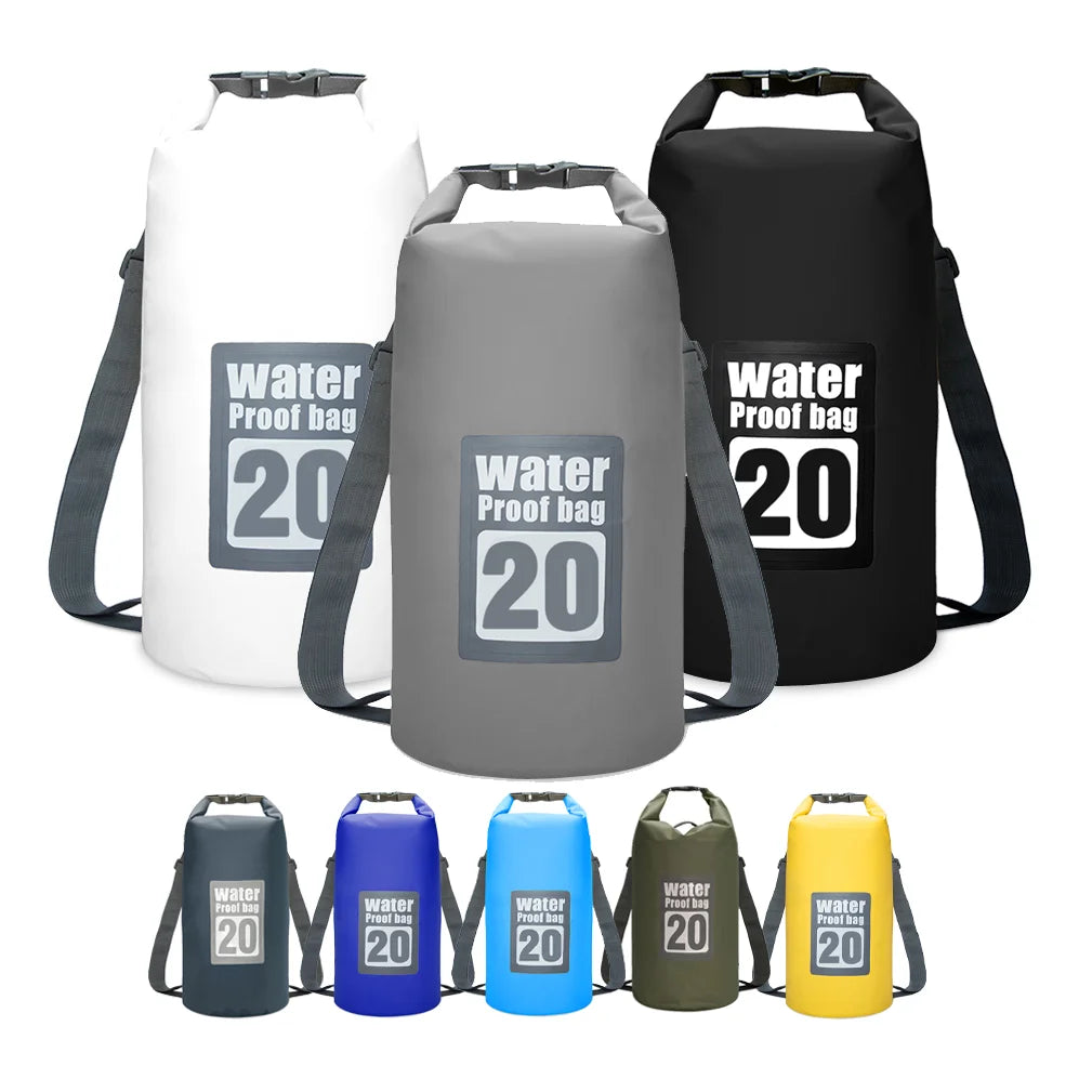 20L Roll Top Double Shoulder PVC Waterproof Beach Accessories Kayak Outdoor Diving Water Proof Backpacks Ocean Pack Dry Bag