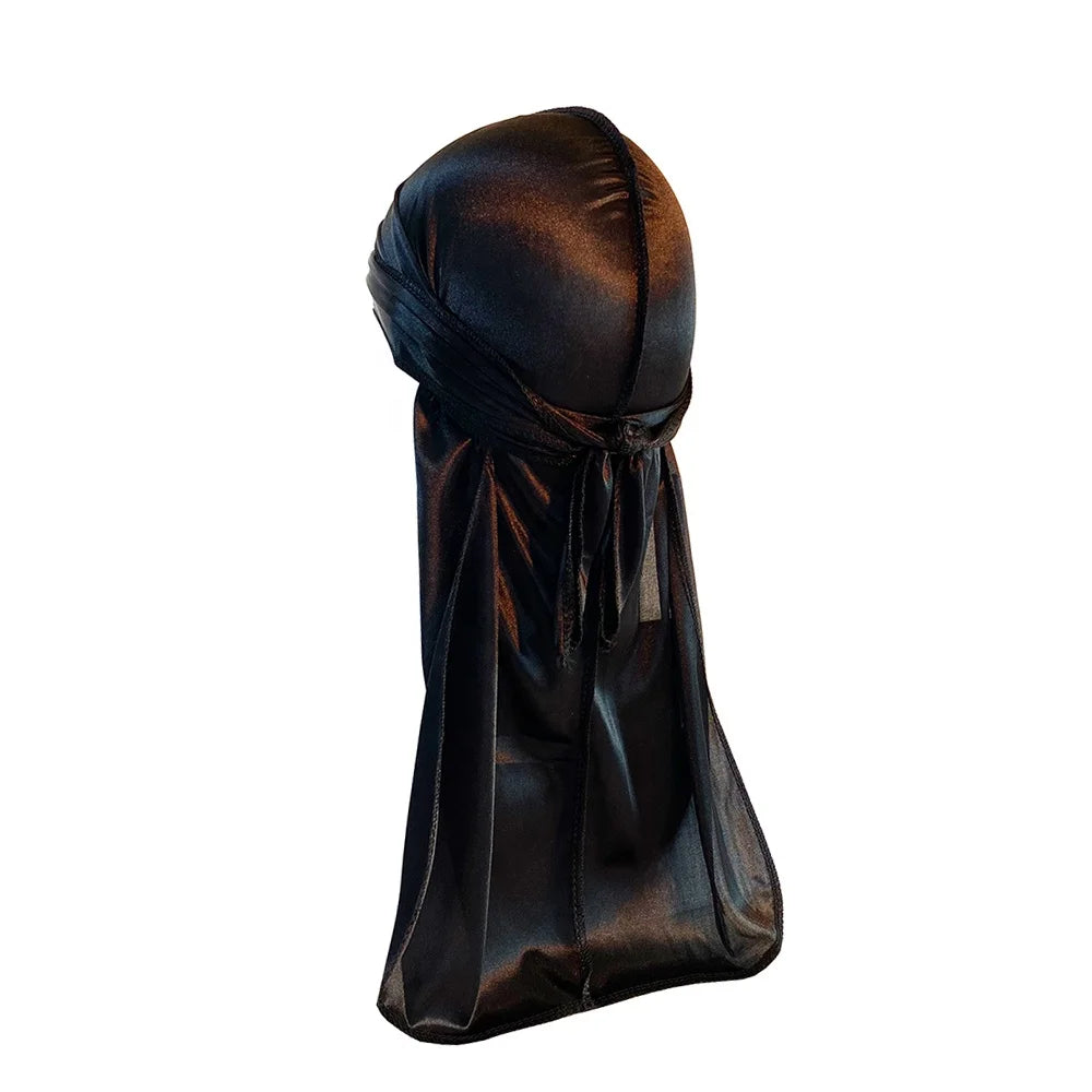 Hip Hop Durags for Men Long Tail for 360 Waves Hats Solid Color Silk Silky DuRags Headwraps