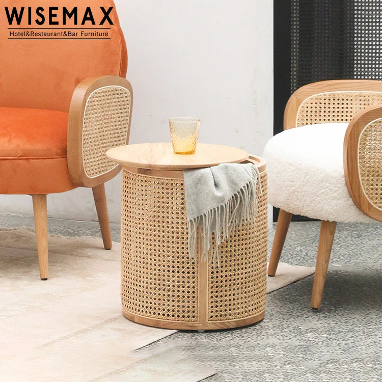 WISEMAX FURNITURE Round Shape Side Table Wooden Frame Modern Coffee Table with Removable Tabletop