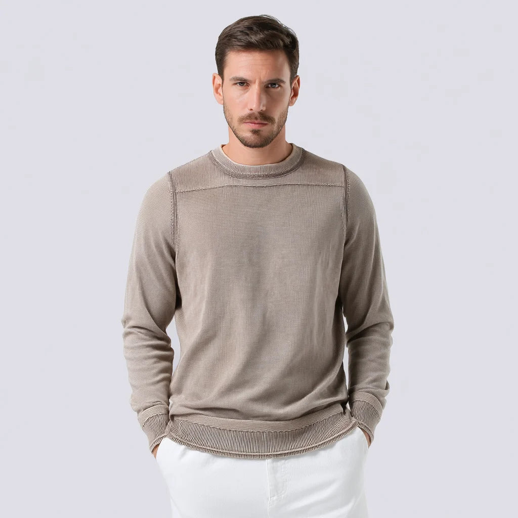 Men's for  100% Cotton Basic Textured Long Sleeve Crew Neck Pullover Jumper Anti-Wrinkle Anti-Shrink Summer Sweater
