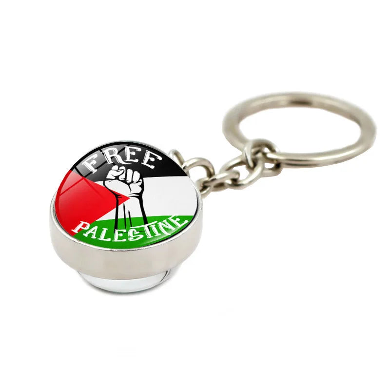 Manufacturer I Love Palestine Flag Design Keychain Statement Souvenir Gift Crystal Glass Cabochon Support Palestine Key Chain