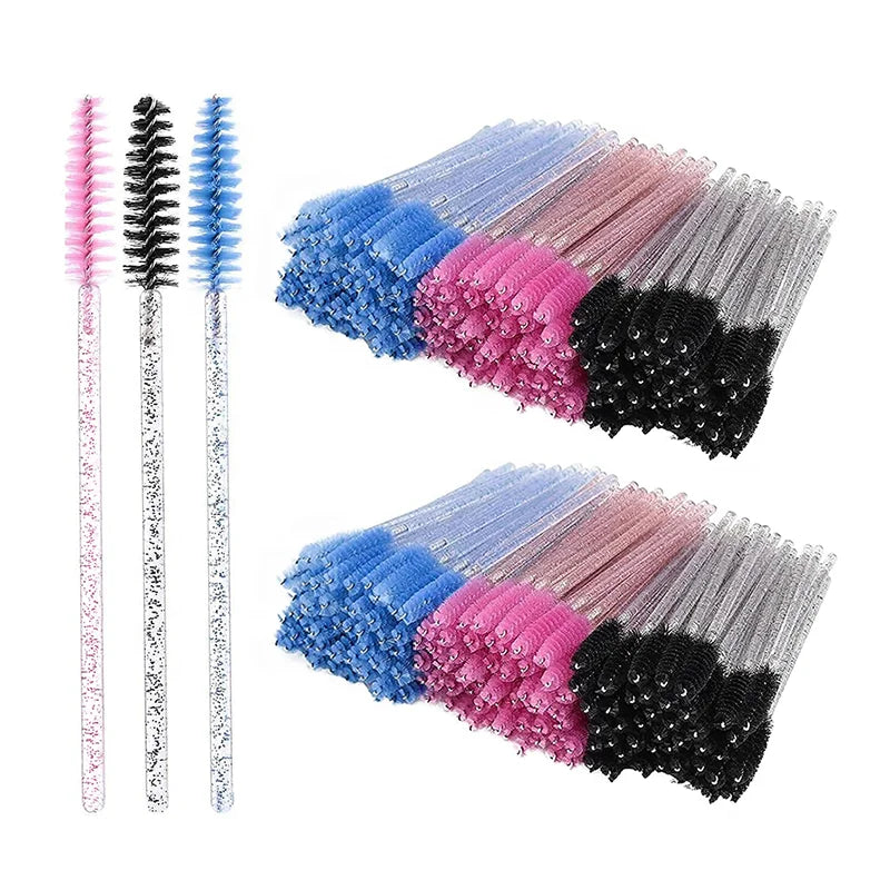 Lash Extension Supplies Portable Mascara Wands Pink Disposable Spoolies Lash Cleansing Brush Glitter Eyelash Brush 50pcs