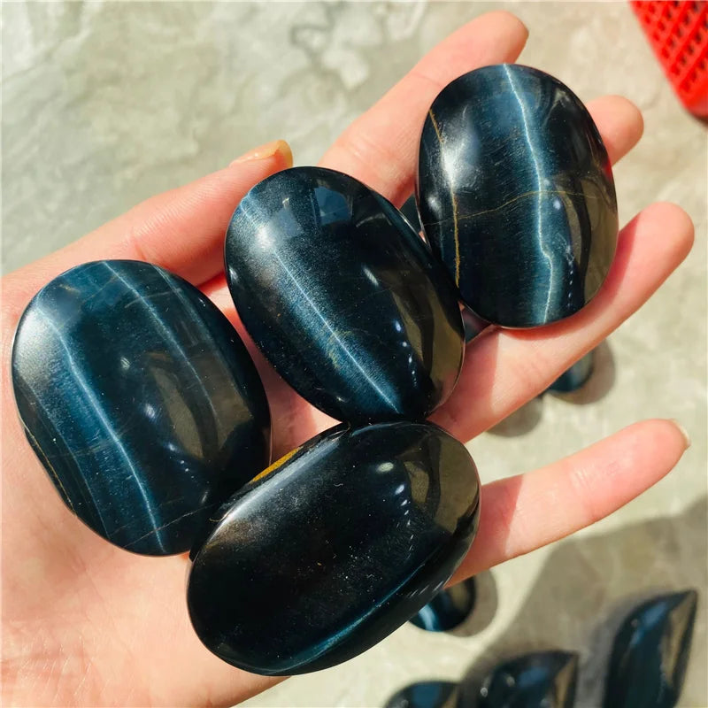 Wholesale Polished Natural Shiny Crystal Blue Tiger Eye Palm Stone for Chakra Healing