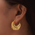 Vintage Style Fashion 18K PVD Gold Plated Stainless Steel C Hoop Embossed Earring for Women