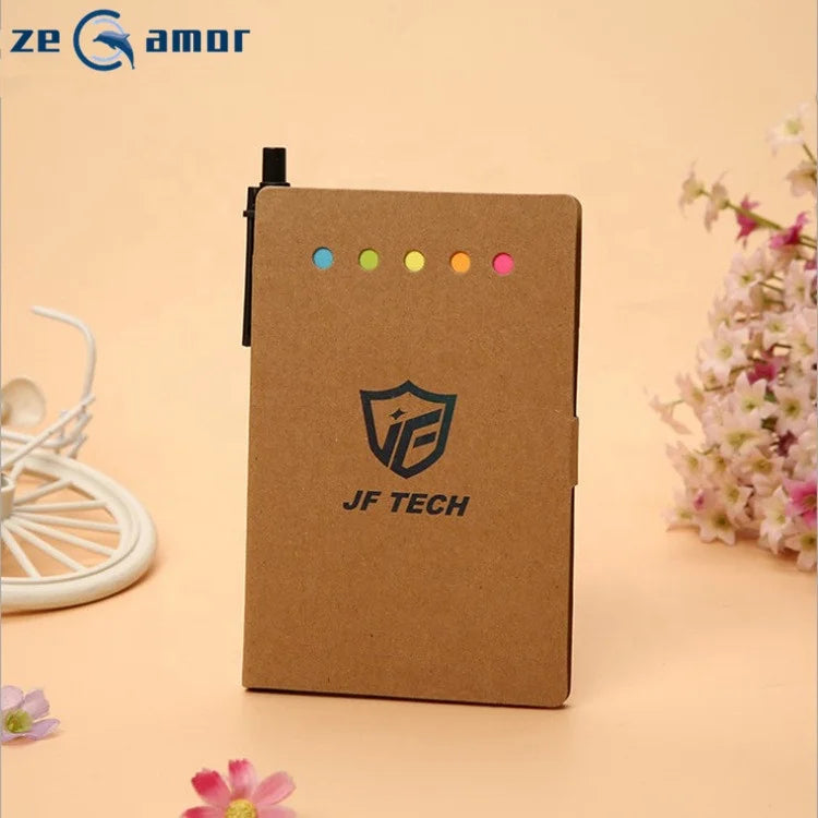 Zeamor Ecological Kraft Paper Natural Beige White Cover Logo Customized Sticky Memo Pad With Pen