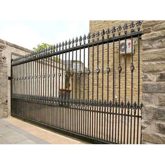 Ornamental Custom Hand Forged Main Sliding Iron Gates Models Pictures Powder Coated Courtyard Modern Style