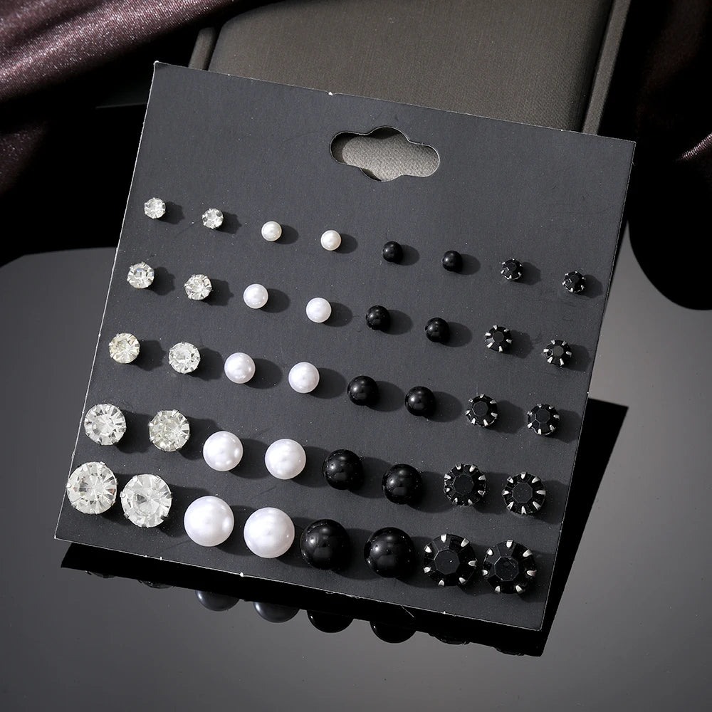 VKME Fashion White Simulated Pearl Earrings Black Stud Earrings Jewelry Accessories Wholesale