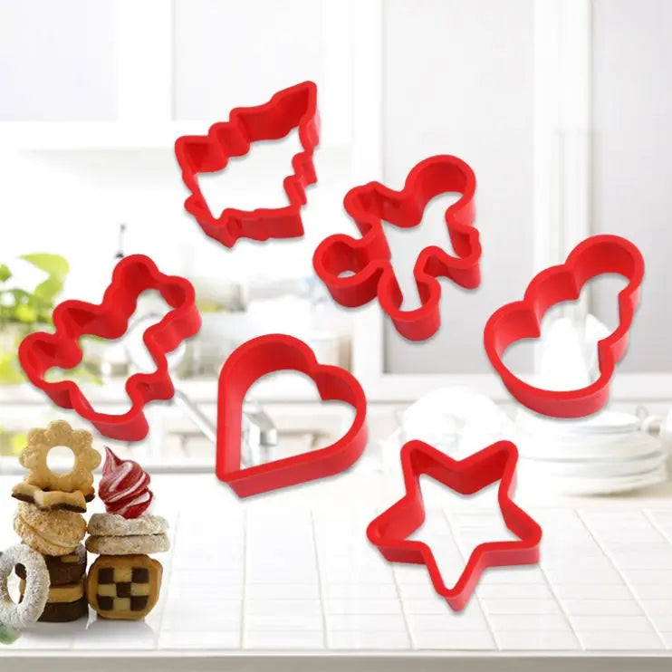 Non Stick 6 Piece Plastic Baking Utensil Set 3D Cookies Mold