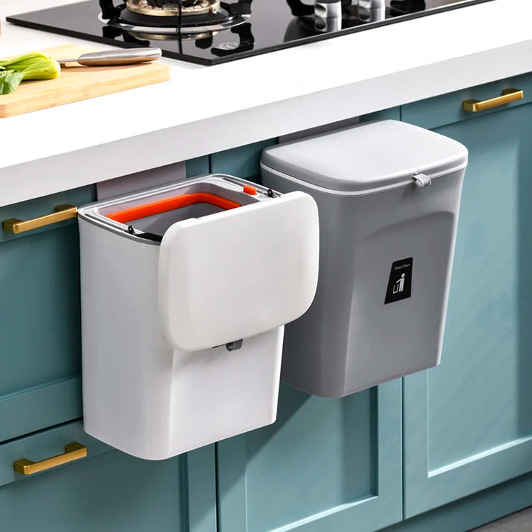 Wall Mounted Kitchen Waste Bin Plastic Garbage Bin with Lid for Household Hanging Storage Trash Can Cabinets