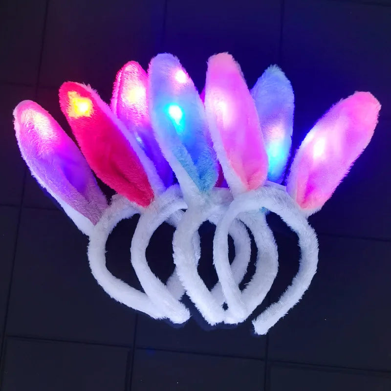 Easter Rabbit Costume Accessories Light up Rabbit Ears Headband Bendable Easter Plush Soft LED Bunny Ears