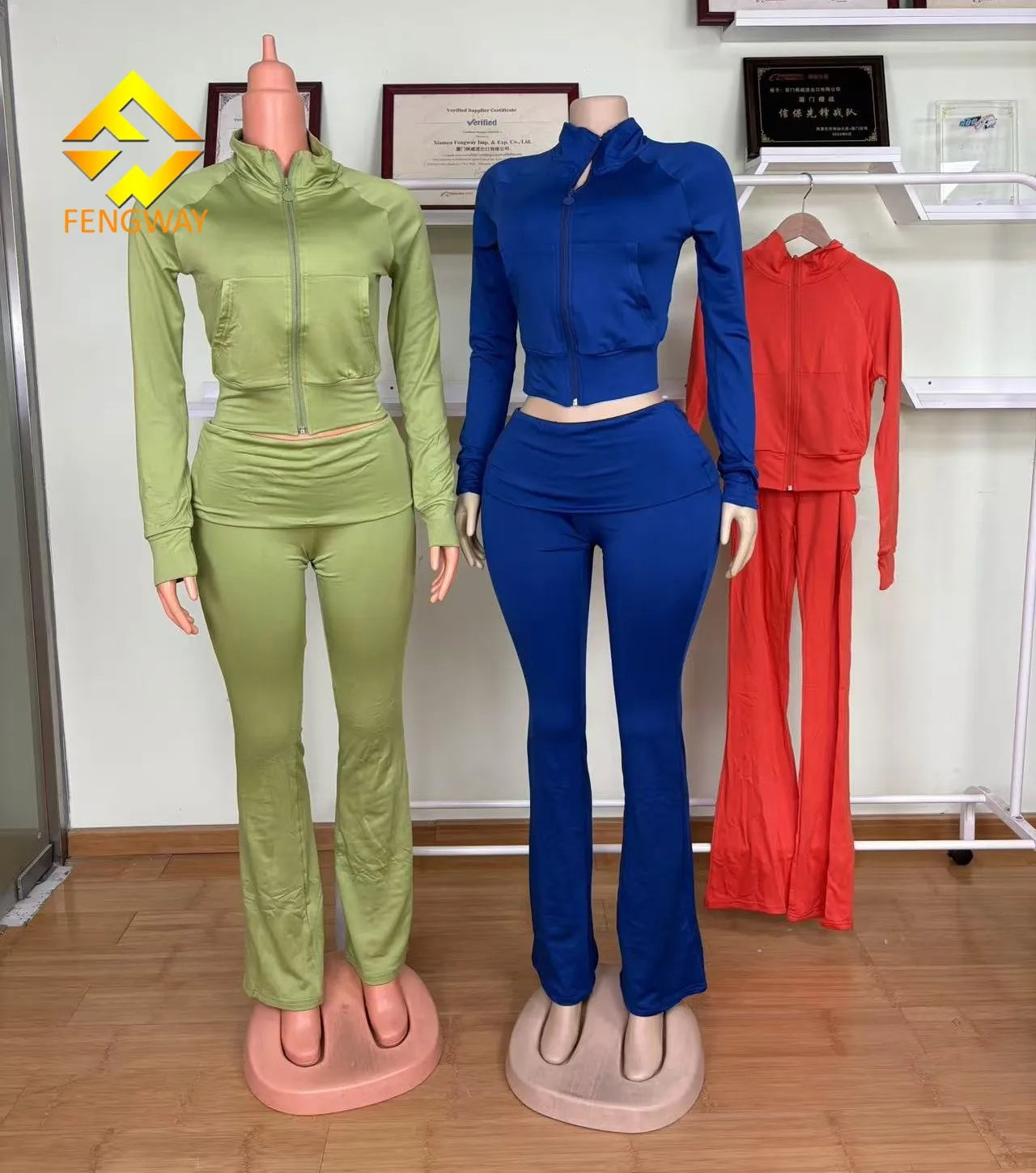 Fashion Fall Female Set Custom logo Zipper Jacket Match Pants Women Tracksuit  2 Piece Set Women