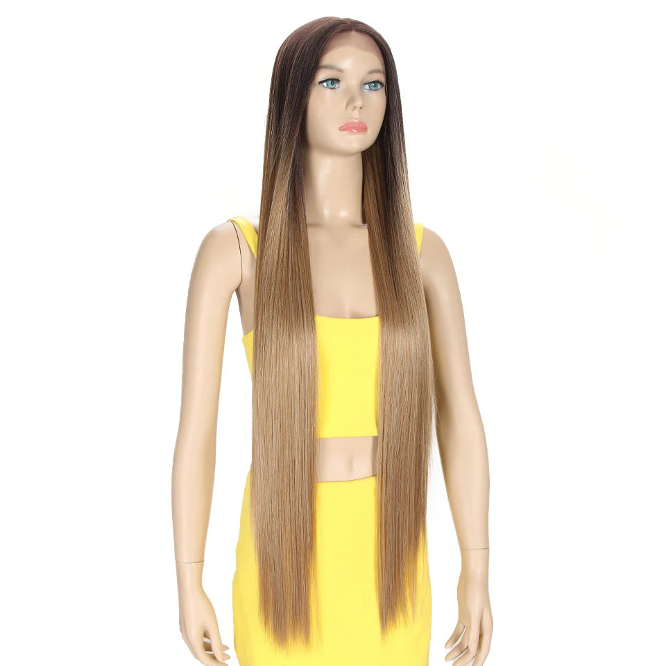 Wholesale Straight Wave HD Transparent Synthetic Lace Front Hair 38 Inch Ombre Lace Front Wig Cosplay Blonde Lace Front Wig