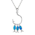 Beautiful Blue Fire Opal Fish Hook Pendant Necklace 925 Silver Fashion Opal Jewelry