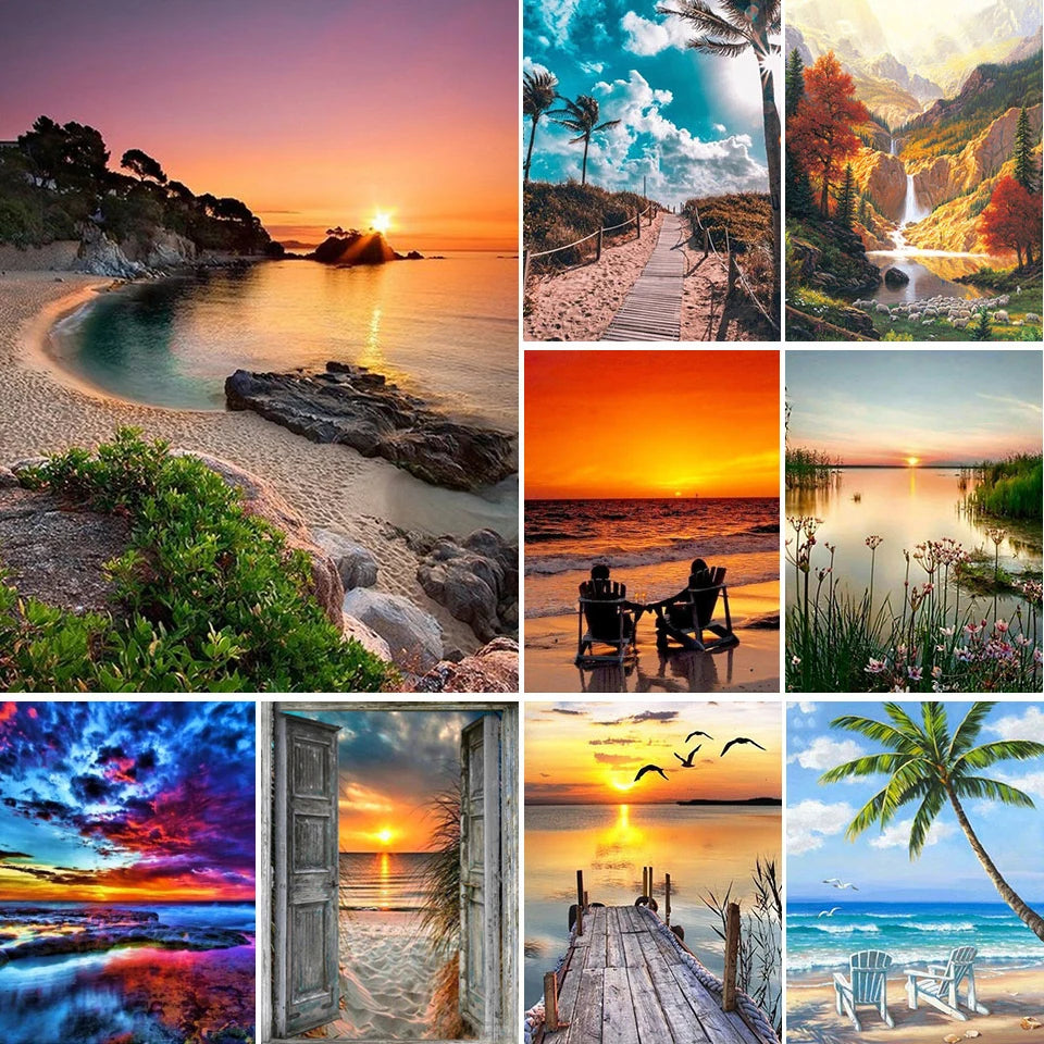 5D DIY Diamond Painting Kit Full Drill Embroidery Scenery Mosaic Art Picture Sunset Sea Landscape Rhinestones Classic Home Decor