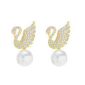 AA00013 Fashion Rhinestone Swan Pearl Earrings Studs Wedding Women Lady Girls Korean Cute Engagement Jewelry Gift