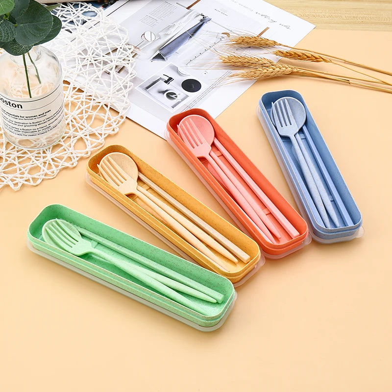 Eco-Friendly Reusable Biodegradable Cutlery Set Travel Wheat Straw Spoon Fork for Giveaways