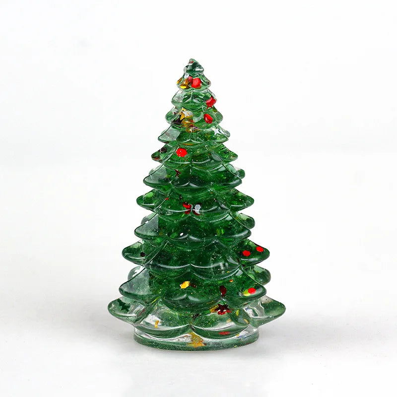 Natural Crystal Resin Christmas Tree Ornaments Folk Art Home Decoration Gifts with Chips Stones for Holiday Season