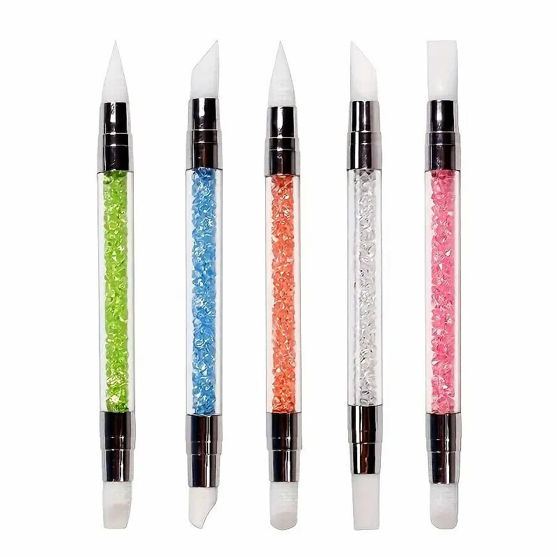 5pcs Acrylic Handle Gel Nail Carving Dotting Pen Manicure Art Dual-Ended Silicone DIY Nail Brush