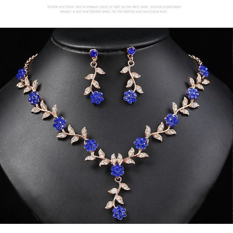 European and American plum Leaf Necklace Earring Jewelry Set High Style Retro Bridal Jewelry Set with Diamonds