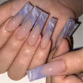 Wholesale Purple Marble Grain Printing Pattern Long Coffin Shape ABS Press on Nail Design Style for Finger Application
