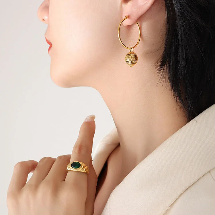 ES1128 Gold Exquisite Lantern Earrings Ball Charm 18K Gold Hoop Earrings Boho Style Statement Hoop Earrings for Women Gift