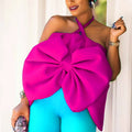 Sexy Party 2024 New Patchwork Bowtie Backless Women Clubwear Blouses
